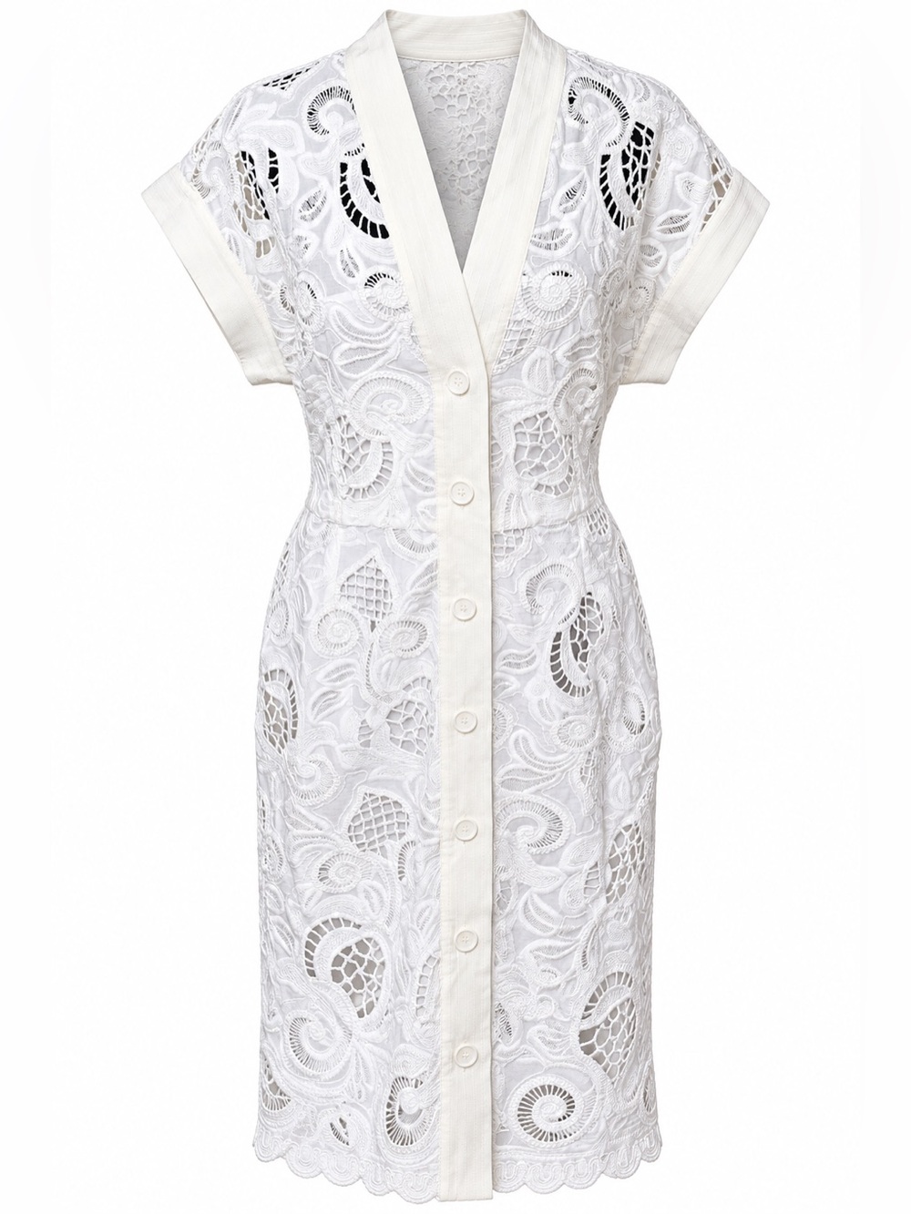 Kasia Greece White Cotton Lace Cut Out Button Front Shirt Dress L Resort Cottage